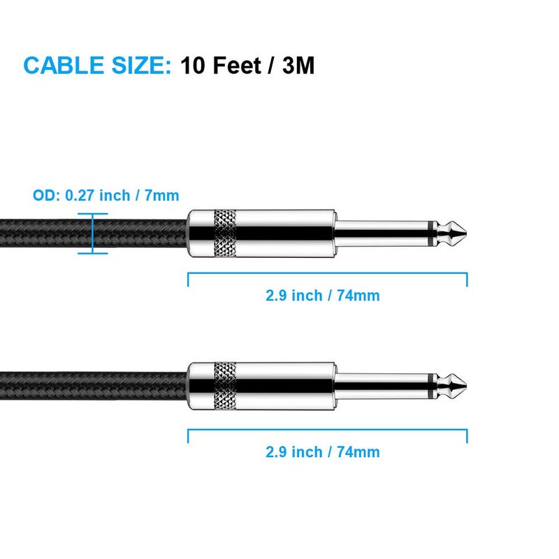 New Bee Guitar Cable 10 ft Electric Instrument Cable Bass AMP Cord 1/4 Straight to Straight for Electric Guitar, Bass Guitar, Electric Mandolin, Pro Audio, Black - Image 3