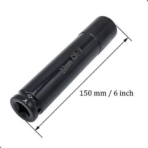 QJZXUEZHEN 12 Drive by 22mm Deep Impact Socket HeatTreated CRV Steel 6 Length 6Point Metric Size 22mm - Image 3