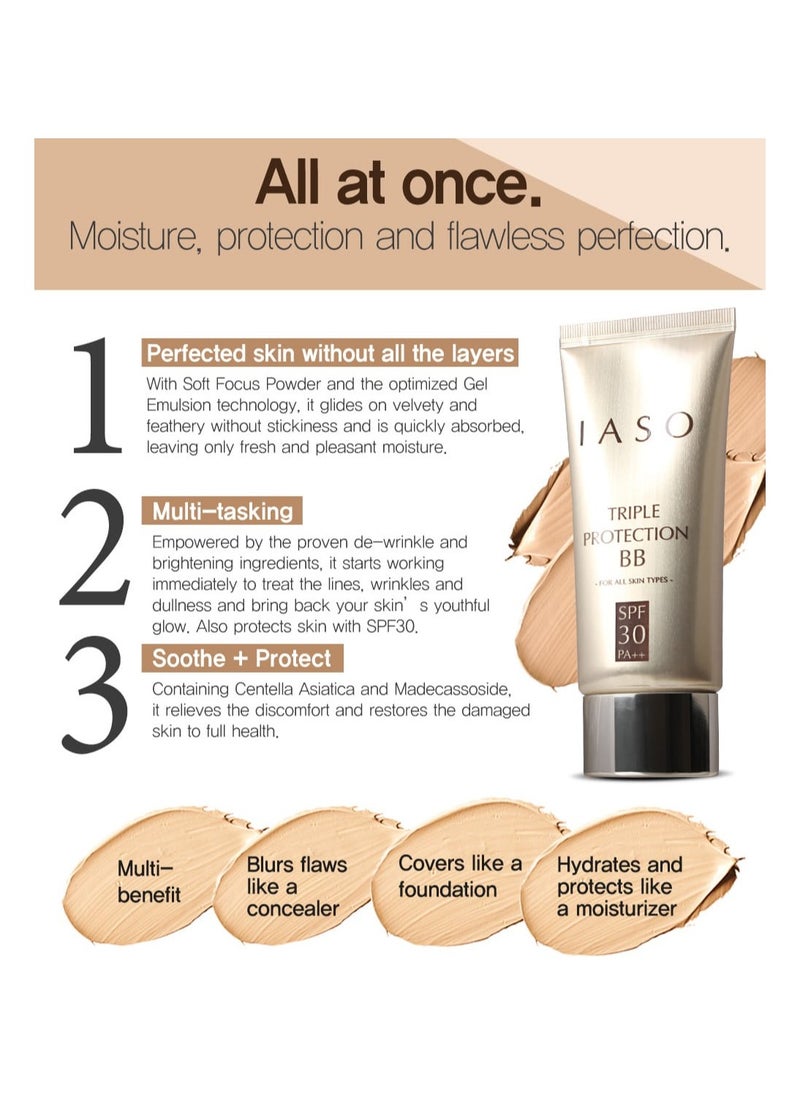 iaso IASO Triple Protection BB Cream SPF30 PA++, Lightweight Formula, Dewy texture, Instant & Even-Toned, Flawless Look,  Natural Beige, Made in Korea  - Image 3