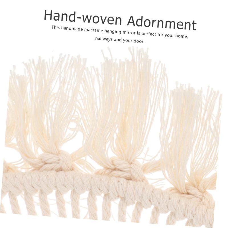 Macrame Mirror 13.76-Inch Round Beige Hand-Woven Cotton Rope Frame - Exquisite Craftsmanship Decorative Mirror for Living Rooms Bedrooms Bathrooms Dorm Spaces - Image 3
