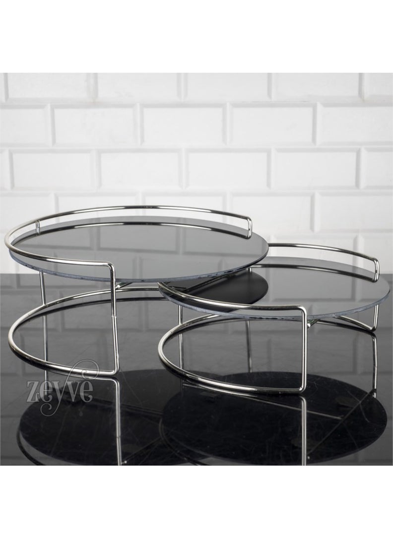ZEYVE 2 Step Serving Set Round Silver 30X12Cm  - Image 2