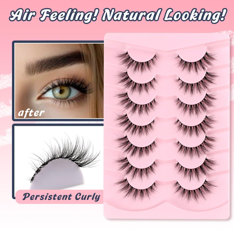 Siligli Lashes Natural Cat Eye Lashes Wispy Eyelashes 15mm False Eyelashes Wispy Lash Strips 3D Volume Fake Eyelash Thin Cotton Band Soft Eye Lash Pack 7 Pairs Siligli - Image 5