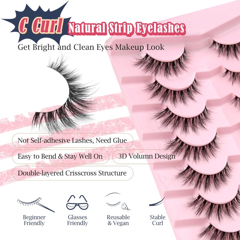 Siligli Lashes Natural Cat Eye Lashes Wispy Eyelashes 15mm False Eyelashes Wispy Lash Strips 3D Volume Fake Eyelash Thin Cotton Band Soft Eye Lash Pack 7 Pairs Siligli - Image 3