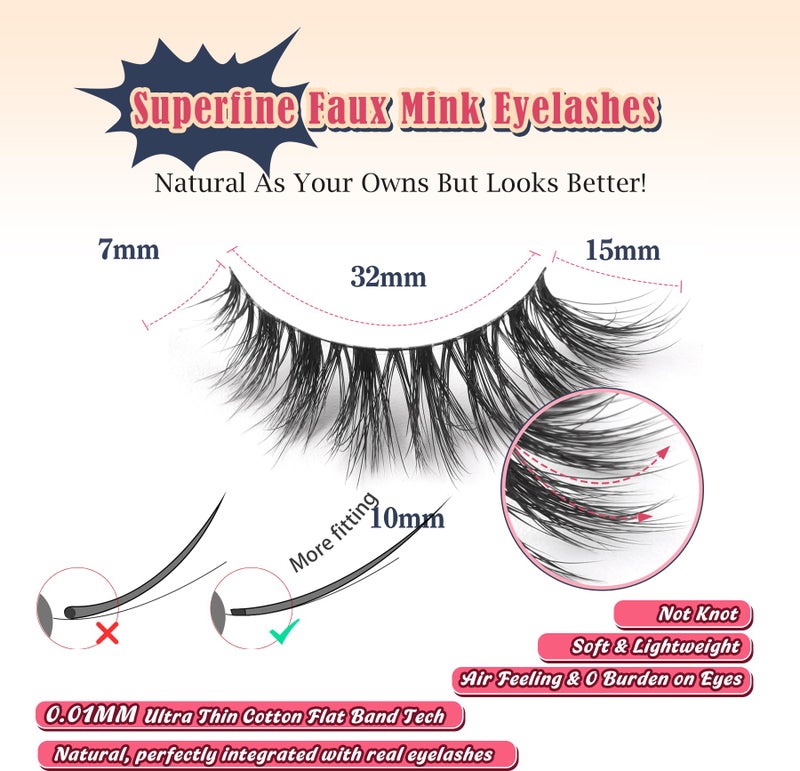 Siligli Lashes Natural Cat Eye Lashes Wispy Eyelashes 15mm False Eyelashes Wispy Lash Strips 3D Volume Fake Eyelash Thin Cotton Band Soft Eye Lash Pack 7 Pairs Siligli - Image 2