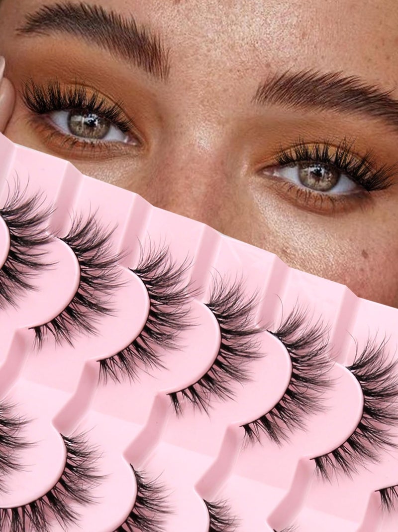 Siligli Lashes Natural Cat Eye Lashes Wispy Eyelashes 15mm False Eyelashes Wispy Lash Strips 3D Volume Fake Eyelash Thin Cotton Band Soft Eye Lash Pack 7 Pairs Siligli - Image 1