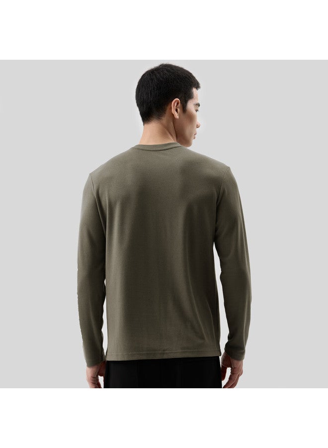 Markless Men's Long-sleeve T-shirt, Autumn And Winter Warm Base Layer, Round Neck Comfortable Top Ctb4605m, Green Sandalwood Gray, M - Image 3