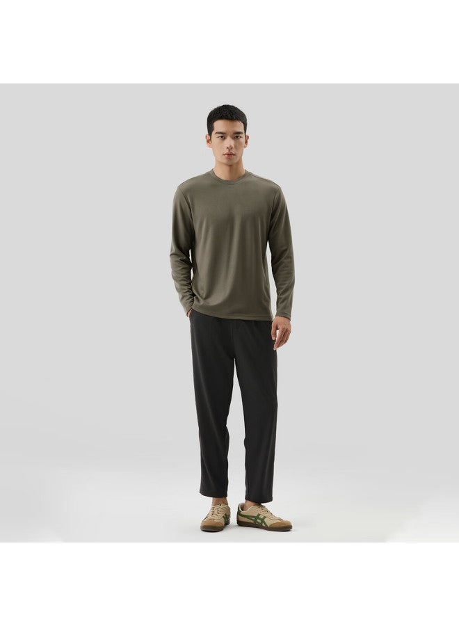 Markless Men's Long-sleeve T-shirt, Autumn And Winter Warm Base Layer, Round Neck Comfortable Top Ctb4605m, Green Sandalwood Gray, M - Image 2