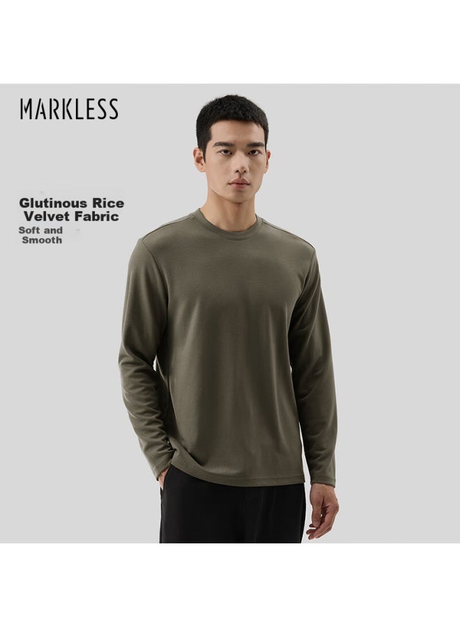 Markless Men's Long-sleeve T-shirt, Autumn And Winter Warm Base Layer, Round Neck Comfortable Top Ctb4605m, Green Sandalwood Gray, M - Image 1
