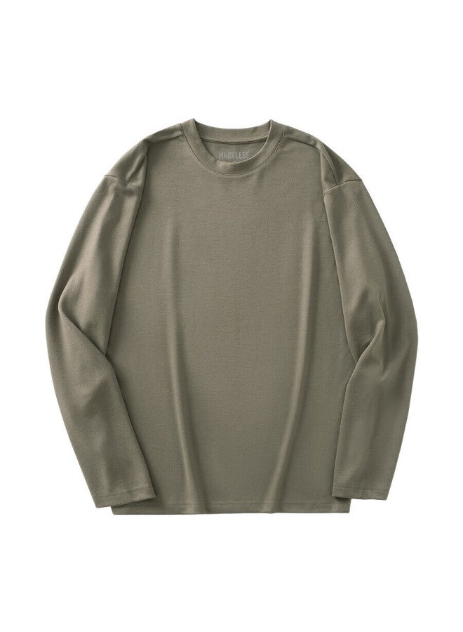 Markless Men's Long-sleeve T-shirt, Autumn And Winter Warm Base Layer, Round Neck Comfortable Top Ctb4605m, Green Sandalwood Gray, M - Image 4