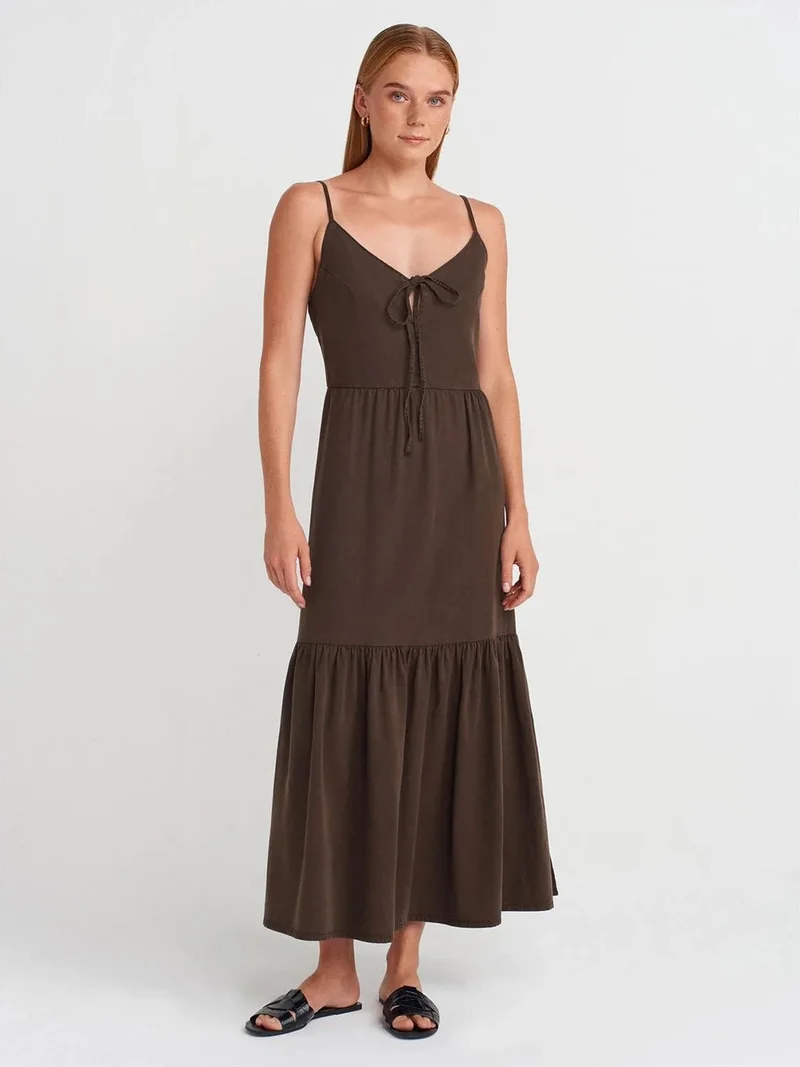 ديلفين Dilvin Sleeveless A-line Maxi Dress With Tie Front