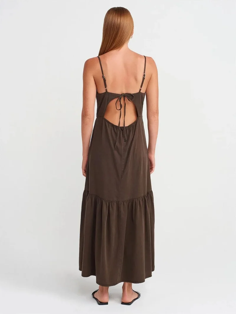 ديلفين Dilvin Sleeveless A-line Maxi Dress With Tie Front