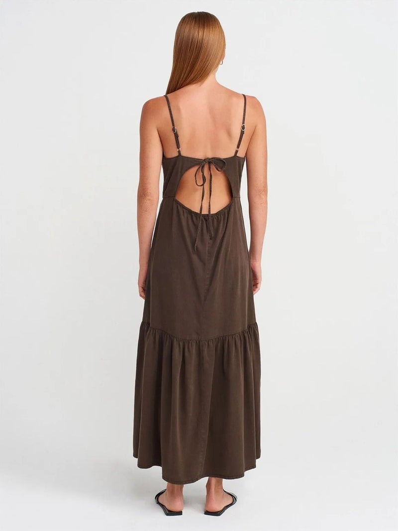 DILVIN Sleeveless A-line Maxi Dress With Tie Front - Image 2