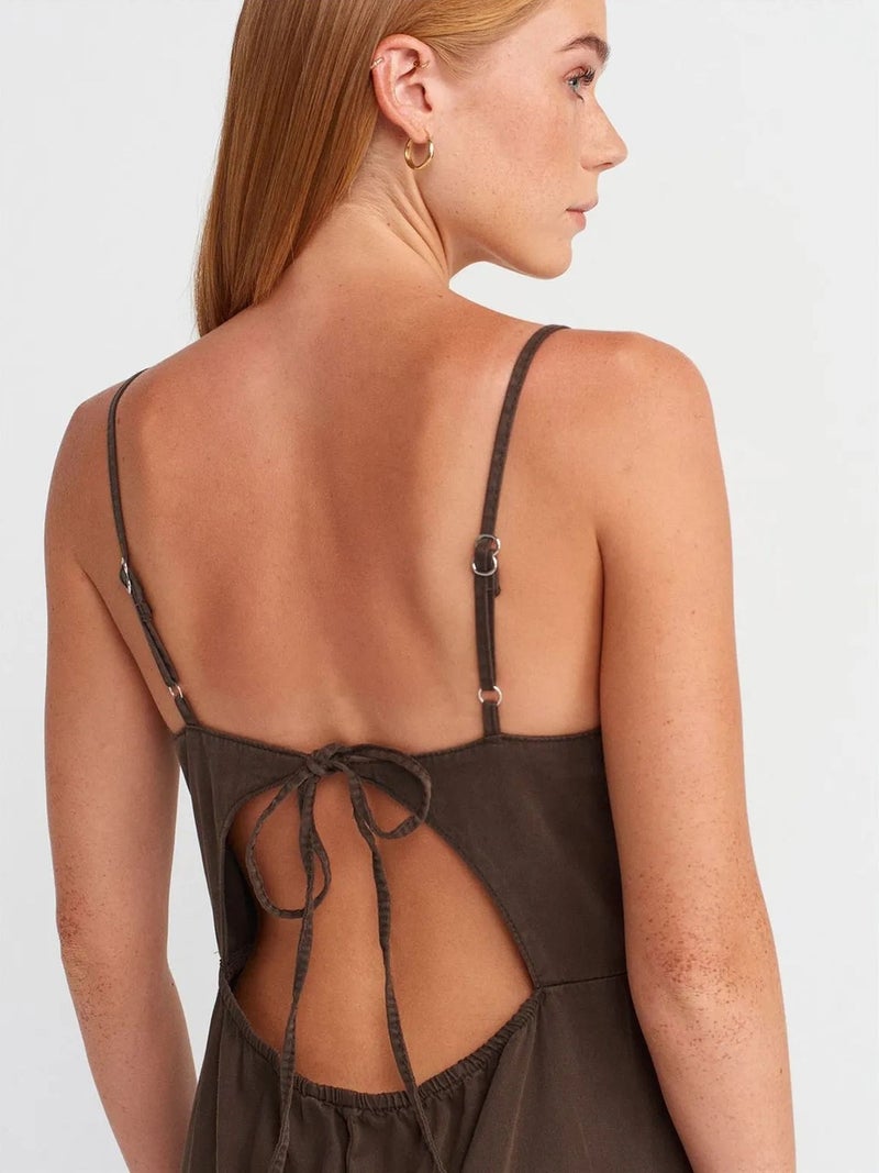 DILVIN Sleeveless A-line Maxi Dress With Tie Front - Image 4
