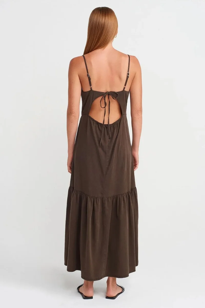 ديلفين DILVIN Sleeveless A-line Maxi Dress With Tie Front