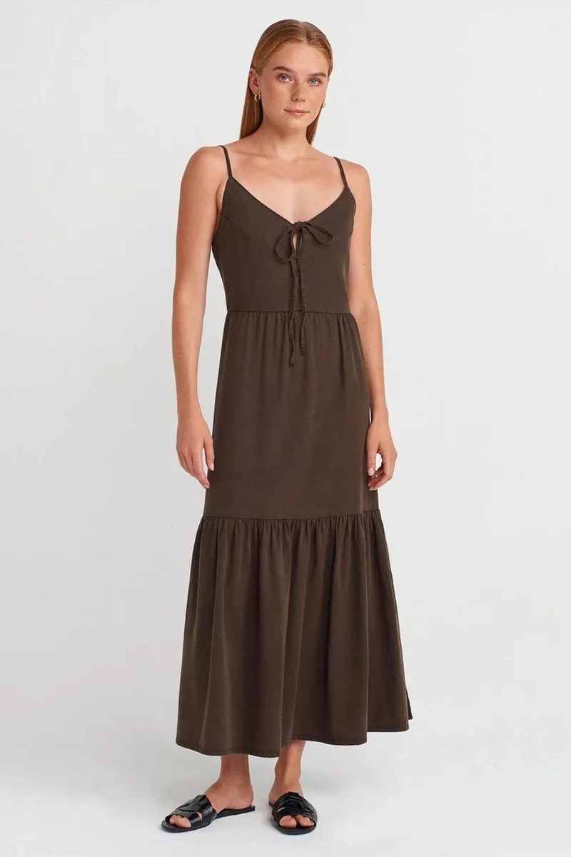 ديلفين DILVIN Sleeveless A-line Maxi Dress With Tie Front