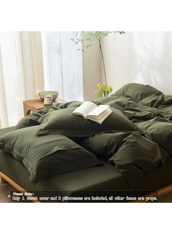 BDEAR Pinstripe Duvet Cover King Size 104x90in, 100% Washed Cotton Duvet Cover with Zipper Closure and 2 Pillowcases, Stripe:Olive Green-Black - Image 4