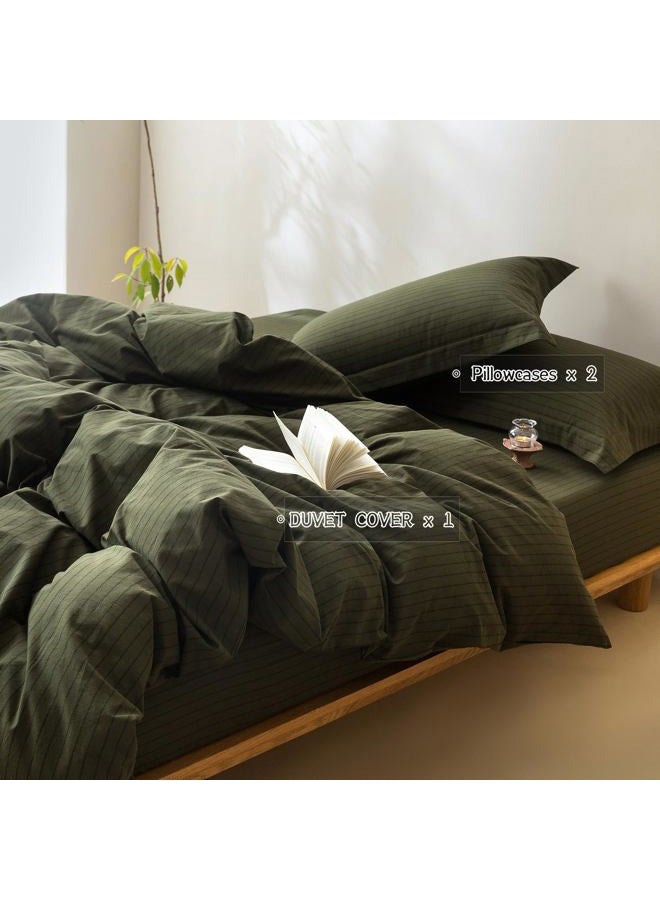 BDEAR Pinstripe Duvet Cover King Size 104x90in, 100% Washed Cotton Duvet Cover with Zipper Closure and 2 Pillowcases, Stripe:Olive Green-Black - Image 3