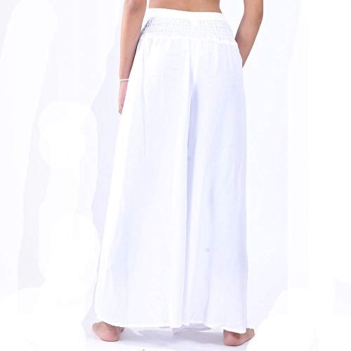 LOFBAZ Women's Wide Leg Palazzo Pants Yoga Lounge Hippie Harem Flowy Trousers Ladies Petite Summer Hippy Comfy Travel Belly Dance Slacks - Solid White - S - Image 2