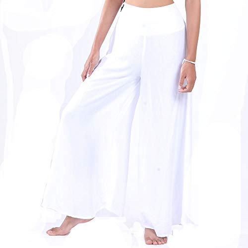 LOFBAZ Women's Wide Leg Palazzo Pants Yoga Lounge Hippie Harem Flowy Trousers Ladies Petite Summer Hippy Comfy Travel Belly Dance Slacks - Solid White - S - Image 3