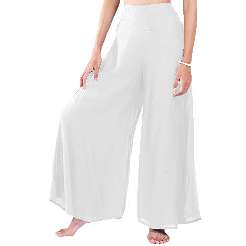 LOFBAZ Women's Wide Leg Palazzo Pants Yoga Lounge Hippie Harem Flowy Trousers Ladies Petite Summer Hippy Comfy Travel Belly Dance Slacks - Solid White - S - Image 1