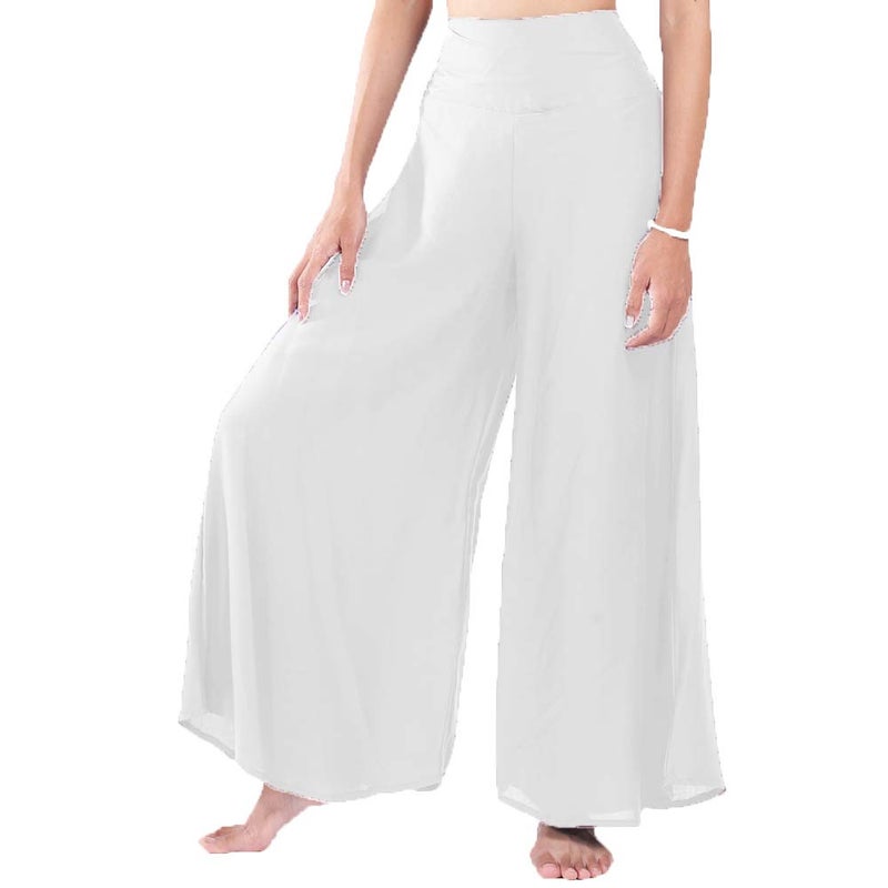 LOFBAZ Women's Wide Leg Palazzo Pants Yoga Lounge Hippie Harem Flowy Trousers Ladies Petite Summer Hippy Comfy Travel Belly Dance Slacks - Solid White - S - Image 5