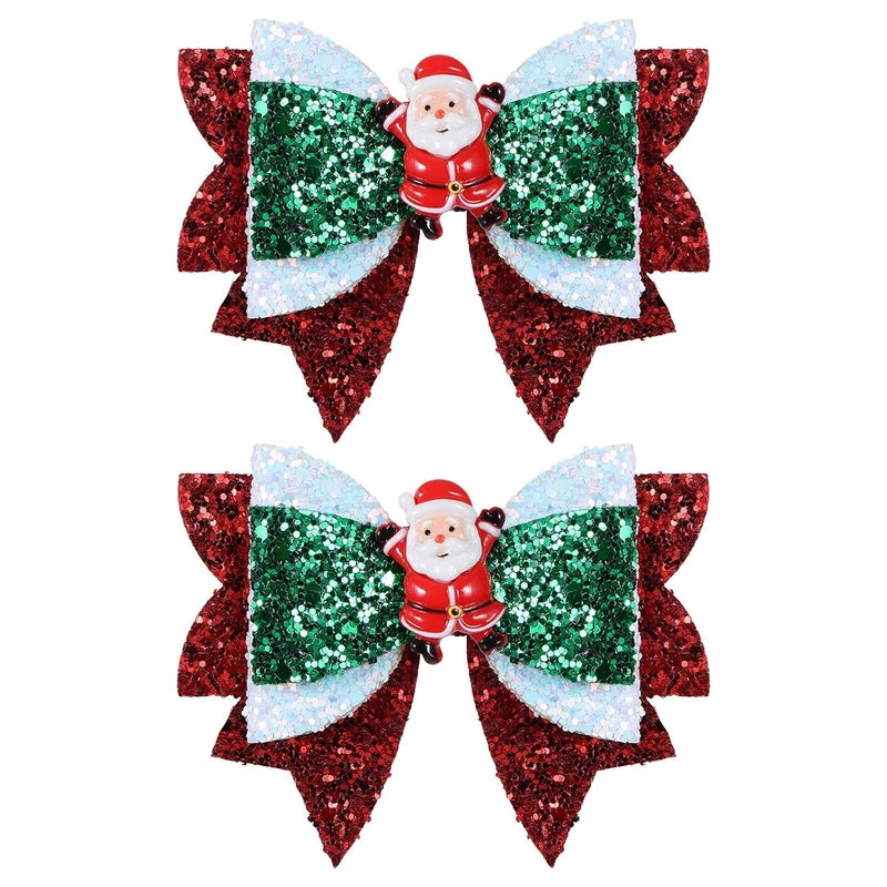 Miroksh مشبك شعر عيد الميلاد 35 بوصة بريق سانتا بوسات لامعة مشابك شعر حمراء خضراء بيضاء زينة حفلة عيد الميلاد إكسسوارات للبنات الأطفال هدية عيد الميلاد