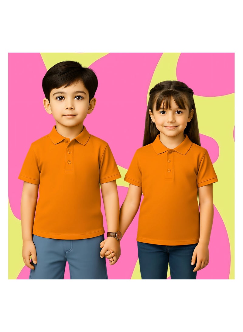 PRINTSHOP4ME Basic Unisex Kids polo T-shirt 230 GSM (Orange) - Image 3