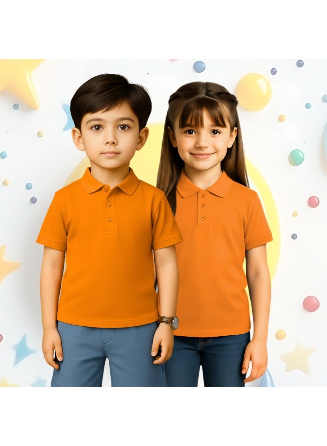PRINTSHOP4ME Basic Unisex Kids polo T-shirt 230 GSM (Orange) - Image 5