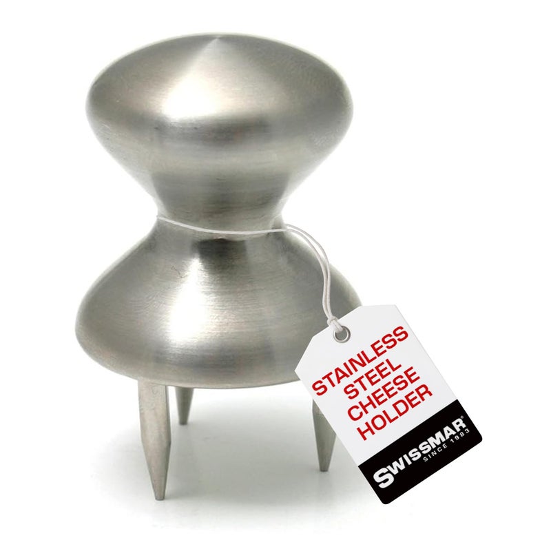 Swissmar Stainless Steel Cheese Holder 3Prongs Hold Cheese in Place Perfect for Serving and Skewers Cheese Button Clinchers Silver