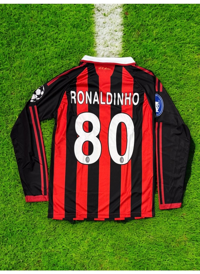 North Stand - Nostalgic AC Milan Long Sleeve Ronaldinho Jersey - Image 1