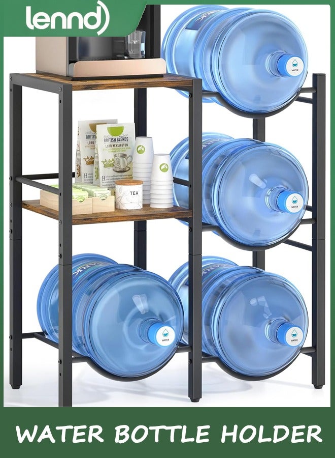 لينند 19L حامل كرة المياه مع رفوف تخزين الخشب ، وقف الزجاجة ورف الموزع للمنزل / المكتب / المرآب المنظم (الخشب البني الريفي) - Image 1