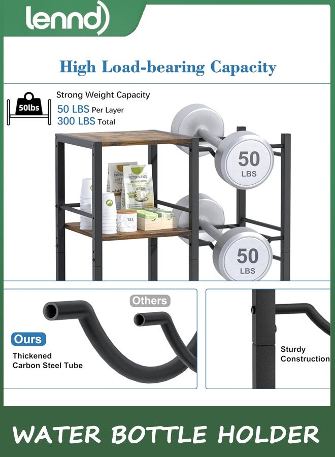 لينند 19L حامل كرة المياه مع رفوف تخزين الخشب ، وقف الزجاجة ورف الموزع للمنزل / المكتب / المرآب المنظم (الخشب البني الريفي) - Image 3