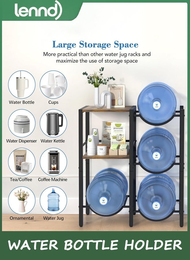 لينند 19L حامل كرة المياه مع رفوف تخزين الخشب ، وقف الزجاجة ورف الموزع للمنزل / المكتب / المرآب المنظم (الخشب البني الريفي) - Image 2