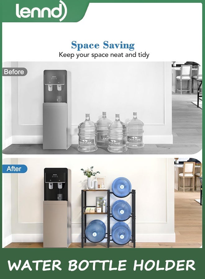 لينند 19L حامل كرة المياه مع رفوف تخزين الخشب ، وقف الزجاجة ورف الموزع للمنزل / المكتب / المرآب المنظم (الخشب البني الريفي) - Image 4