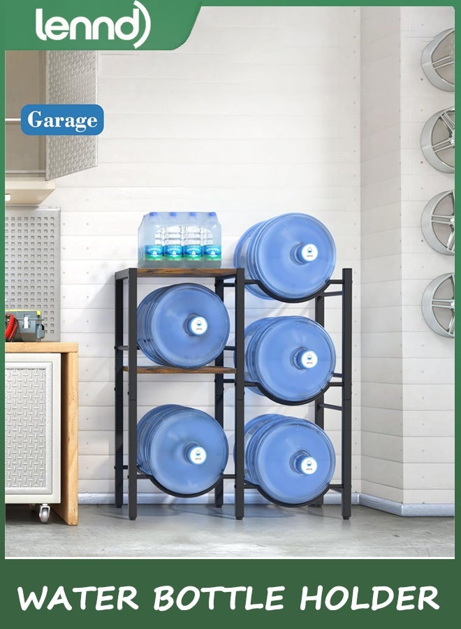 لينند 19L حامل كرة المياه مع رفوف تخزين الخشب ، وقف الزجاجة ورف الموزع للمنزل / المكتب / المرآب المنظم (الخشب البني الريفي) - Image 5