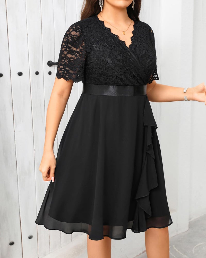 Talisea Plus Size Wedding Guest Midi Dresses Semi Formal Black Funeral Cocktail Party Summer Elegant Lace Graduation Mother - Image 2