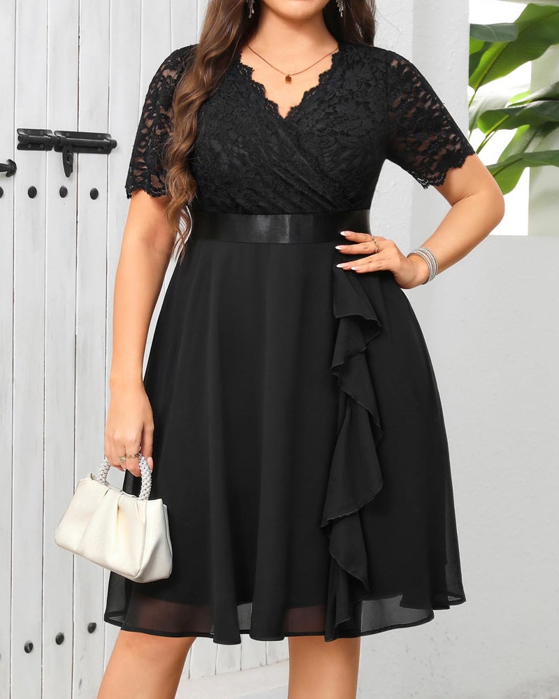 Talisea Plus Size Wedding Guest Midi Dresses Semi Formal Black Funeral Cocktail Party Summer Elegant Lace Graduation Mother - Image 4