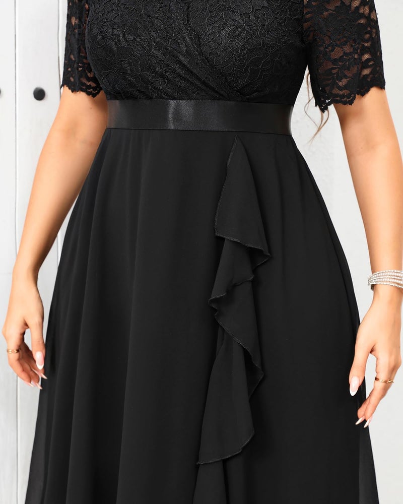 Talisea Plus Size Wedding Guest Midi Dresses Semi Formal Black Funeral Cocktail Party Summer Elegant Lace Graduation Mother - Image 5