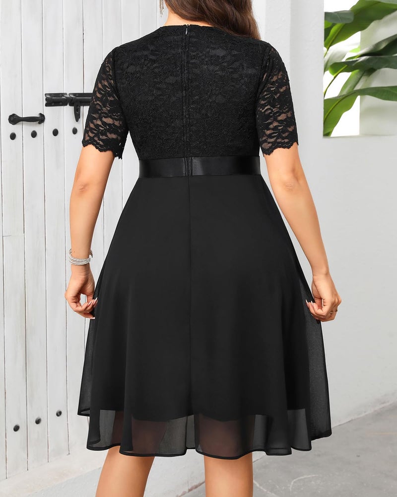 Talisea Plus Size Wedding Guest Midi Dresses Semi Formal Black Funeral Cocktail Party Summer Elegant Lace Graduation Mother - Image 3