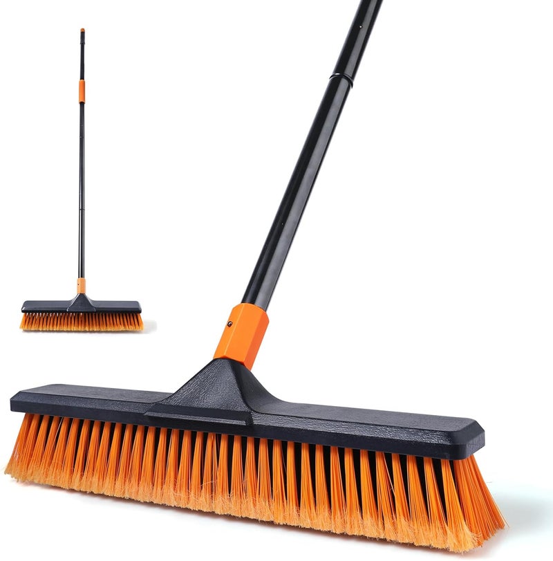 CLEANHOME مكنسة الشارعية: مكنسة بمقبض، مخصصة للاستخدام في الهواء الطلق، ذات قضيب معدني يصل طوله إلى 168 سم، وأشواك مصنوعة من البوليبروبيلين، قوية ومتينة؛ تجمع بين وظائف التنظيف والفرك في منتج واحد، ويمكنها تنظيف مساحات كبيرة من الأوراق والأوساخ. - Image 1