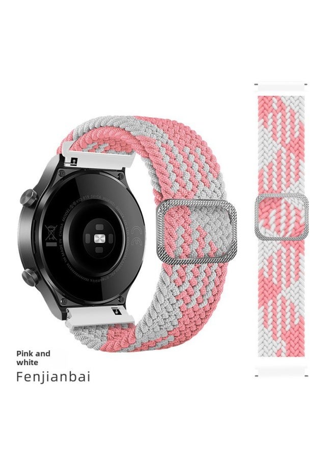 Generic Suitable For Watt4/5/6 Strap 20mm/22mm Adjustable Woven Elastic Strap Gt3 Strap-Color:12# Pink White-Specifications:22mm  - Image 1