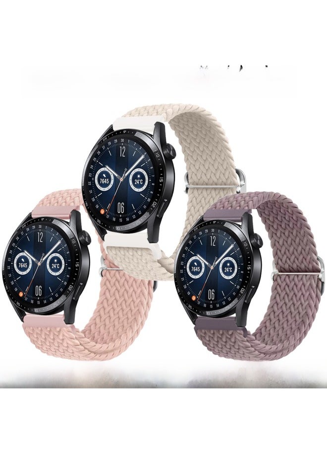 Generic Suitable For Watt4/5/6 Strap 20mm/22mm Adjustable Woven Elastic Strap Gt3 Strap-Color:12# Pink White-Specifications:22mm  - Image 2