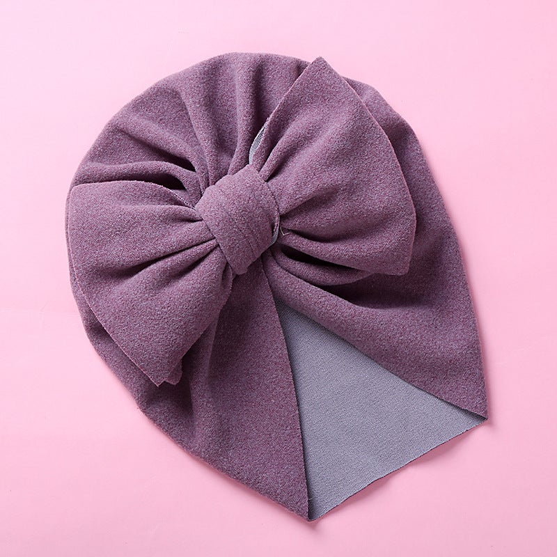 Generic Double Bow Cashmere-like Kids Cap 13 grape purple