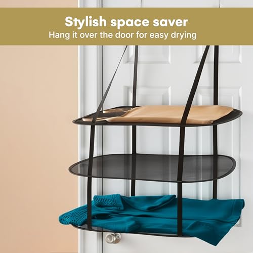 Greenco 3 Tier Over The Door Folding Drying Rack |for Clothing, Sweater, Garment, and Room Organization| Dryer Racks for Laundry Perfect for Small Spaces, Apartments, Dorm Rooms, and Bathrooms|Black - Image 2