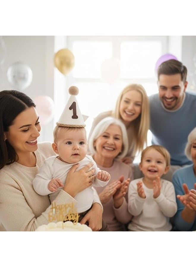 SYOSI First Birthday Crown, Baby Boy & Girl Party Hats, Adjustable 1 Year Old Celebration Headdress for Photoshoot, Smash Cake, Birthday Party Decorations, Keepsake (White, 12cm x 8cm) - Image 4