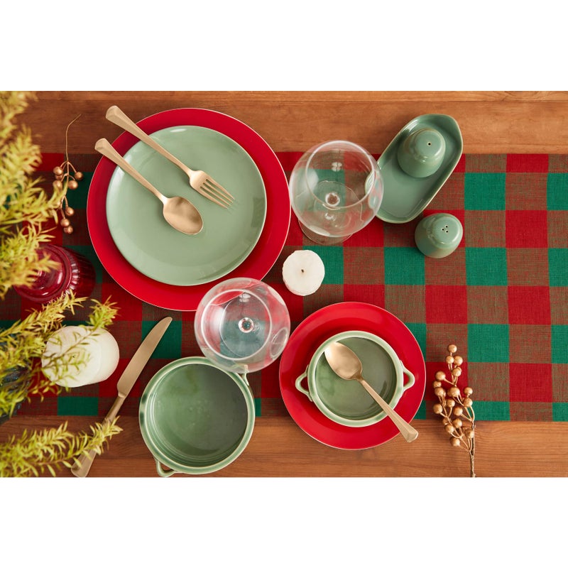 Solino Home Linen Check Table Runner 72 inches Long - 100% Pure Linen Red and Green Buffalo Plaid Table Runner 14 x 72 Inch - Farmhouse Christmas Table Runner - Image 2