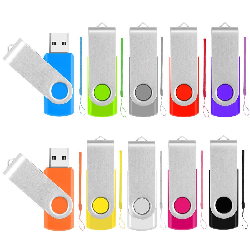 MECHEER 8GB Flash Drive Thumb Drives 10 Pack, USB 2.0 Flash Drive Memory Stick Backup Drive, Portable Pendrive Photo Stick Jump Drives with Lanyards, Office USB Storage Flash Drive Swivel Zip Drive, 10 Colors - Image 1