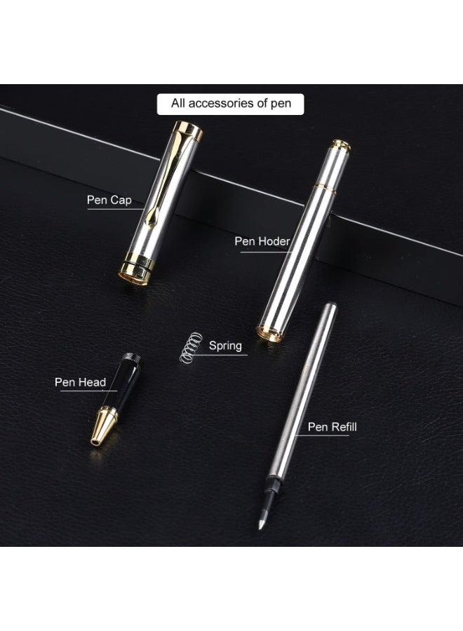 Luxury Ballpoint Pens Best Ball Pen Gift Set for Men & Women Professional Executive Office Nice BallPens Classy Gift Box Ballpoint Black Refill Line width 0.5mm (Silver) - Image 3