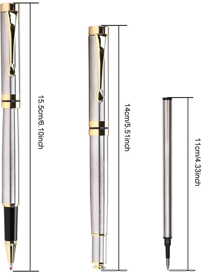 Luxury Ballpoint Pens Best Ball Pen Gift Set for Men & Women Professional Executive Office Nice BallPens Classy Gift Box Ballpoint Black Refill Line width 0.5mm (Silver) - Image 2