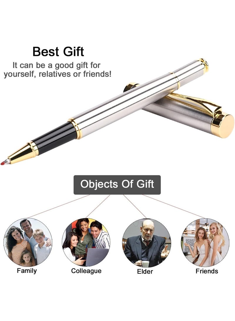 Luxury Ballpoint Pens Best Ball Pen Gift Set for Men & Women Professional Executive Office Nice BallPens Classy Gift Box Ballpoint Black Refill Line width 0.5mm (Silver) - Image 4